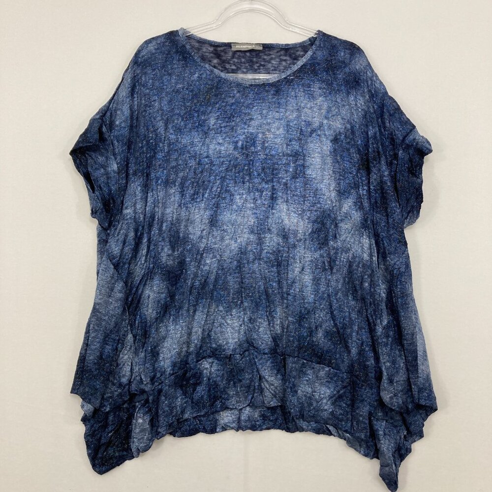 ** SALE **  Alembika,  Navy Tie Dye Round Neck Relaxed Top, Sz Lg